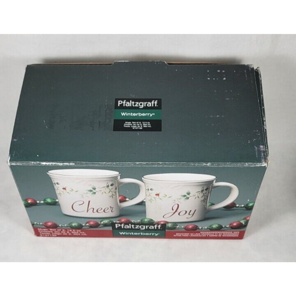 2 Pfaltzgraff Winterberry Coffee Mugs Christmas Cheer Joy Stoneware 12 Oz NEW - Picture 8 of 11